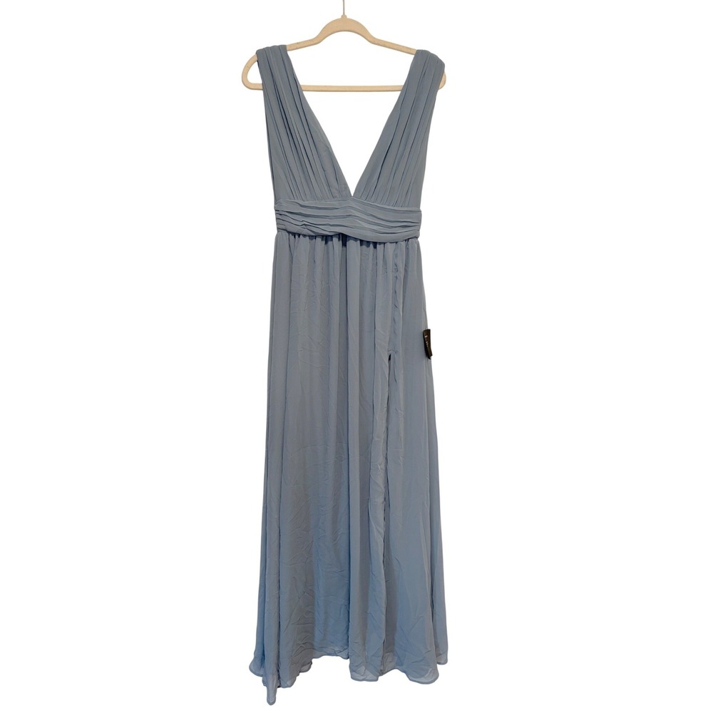 NWT Lulus Heavenly Hues Dusty Blue Maxi Dress Pleated V-Neck Gown‎ Womens Sz S - Picture 3 of 6
